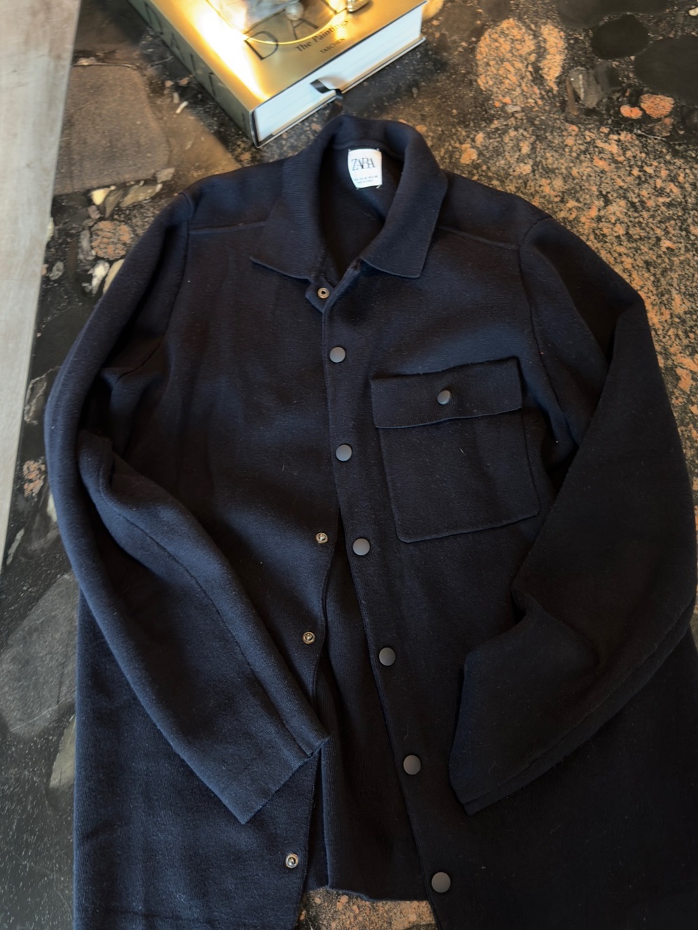 Zara Men's Dark Navy Button-Front Shirt Jacket